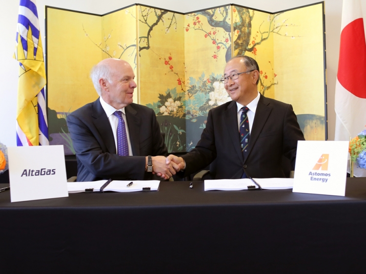 AltaGas Chairman David Cornhill with Astomos Energy President Osamu Masada after signing a sale and purchase agreement for propane from the Ridley Island Propane Export Terminal AltaGas Chairman David Cornhill with Astomos Energy President Osamu Masada after signing a sale and purchase agreement for propane from the Ridley Island Propane Export Terminal