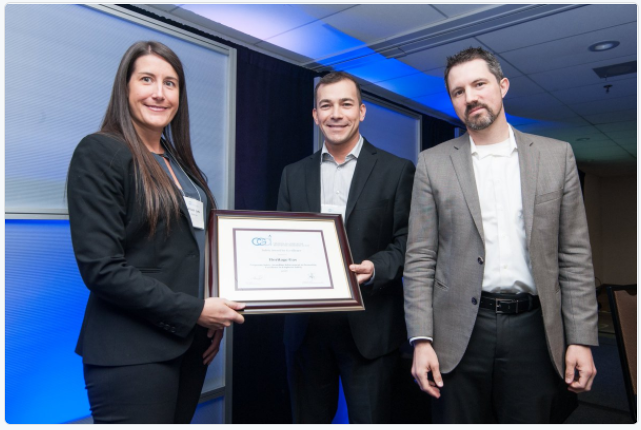 Allison Coffin, Manager, Engineering & Construction accepts the safety award from CGA Health & Safety Committee Chair Mike Moniz (centre) and CGA Manager, Operations and Safety, David McConkey